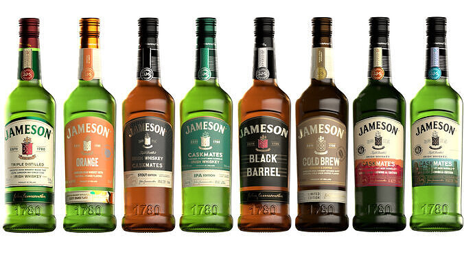 22 Whiskey Alcohol Bottles Jameson Jack Daniels Chivas Low-poly 3D model 3