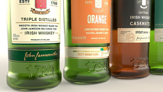 22 Whiskey Alcohol Bottles Jameson Jack Daniels Chivas Low-poly 3D model 5