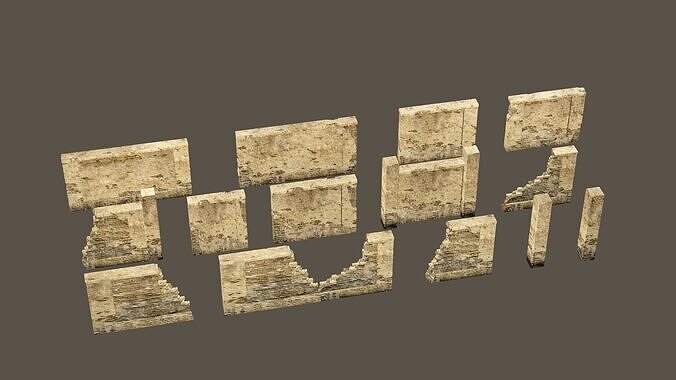 Modular Brick Stone Wall Ruin Set Low-poly 3D Model Low-poly 3D model
