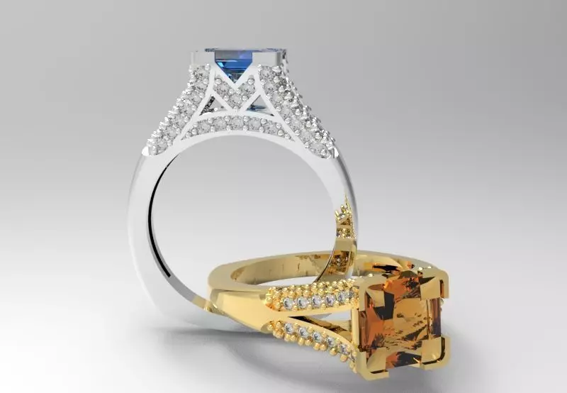 Princess Cut Engagement Ring 3D print model_0