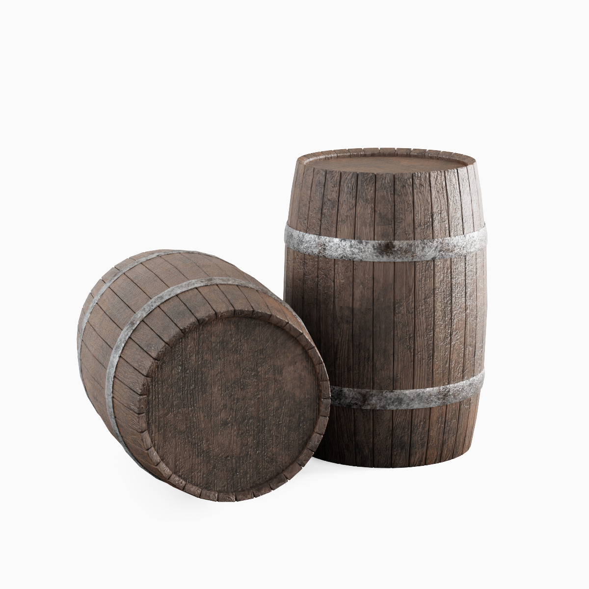 Wooden Barrel Set B Low-poly 3D model_2