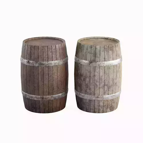 Wooden Barrel Set B Low-poly 3D model