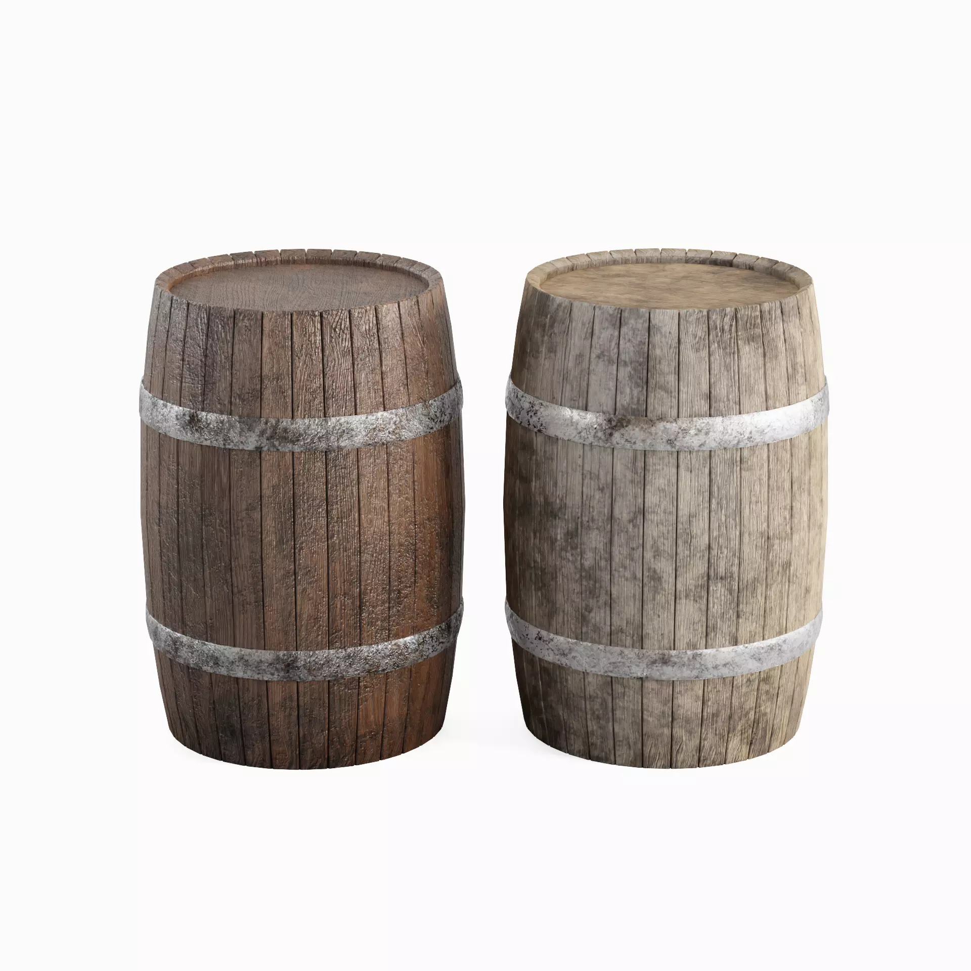 Wooden Barrel Set B Low-poly 3D model_0