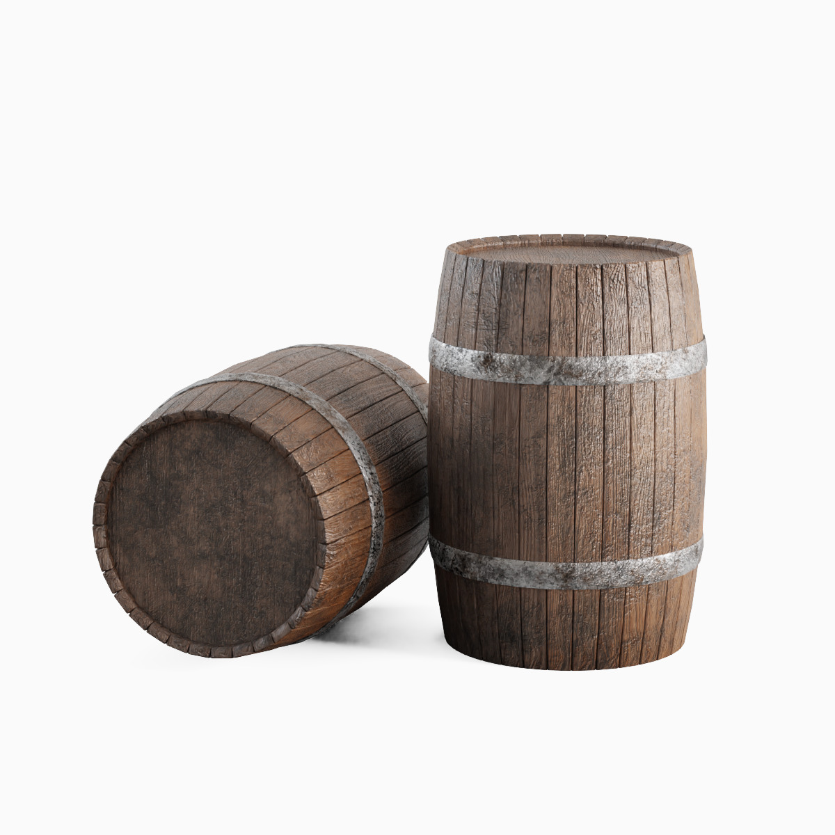Wooden Barrel Set B Low-poly 3D model_1