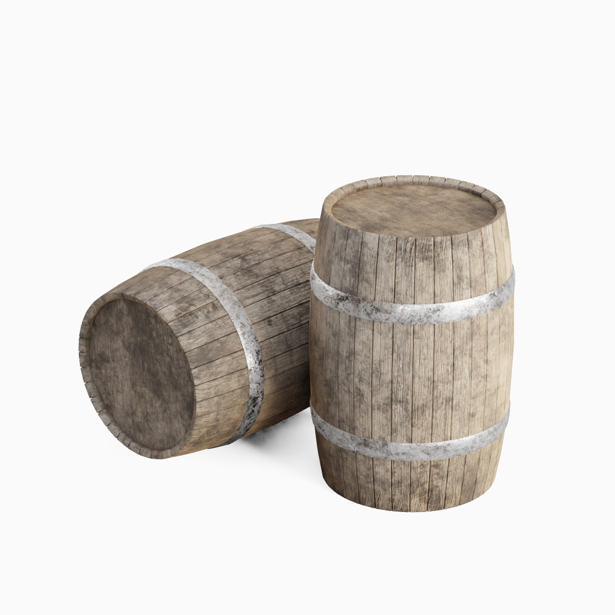 Wooden Barrel Set B Low-poly 3D model_12