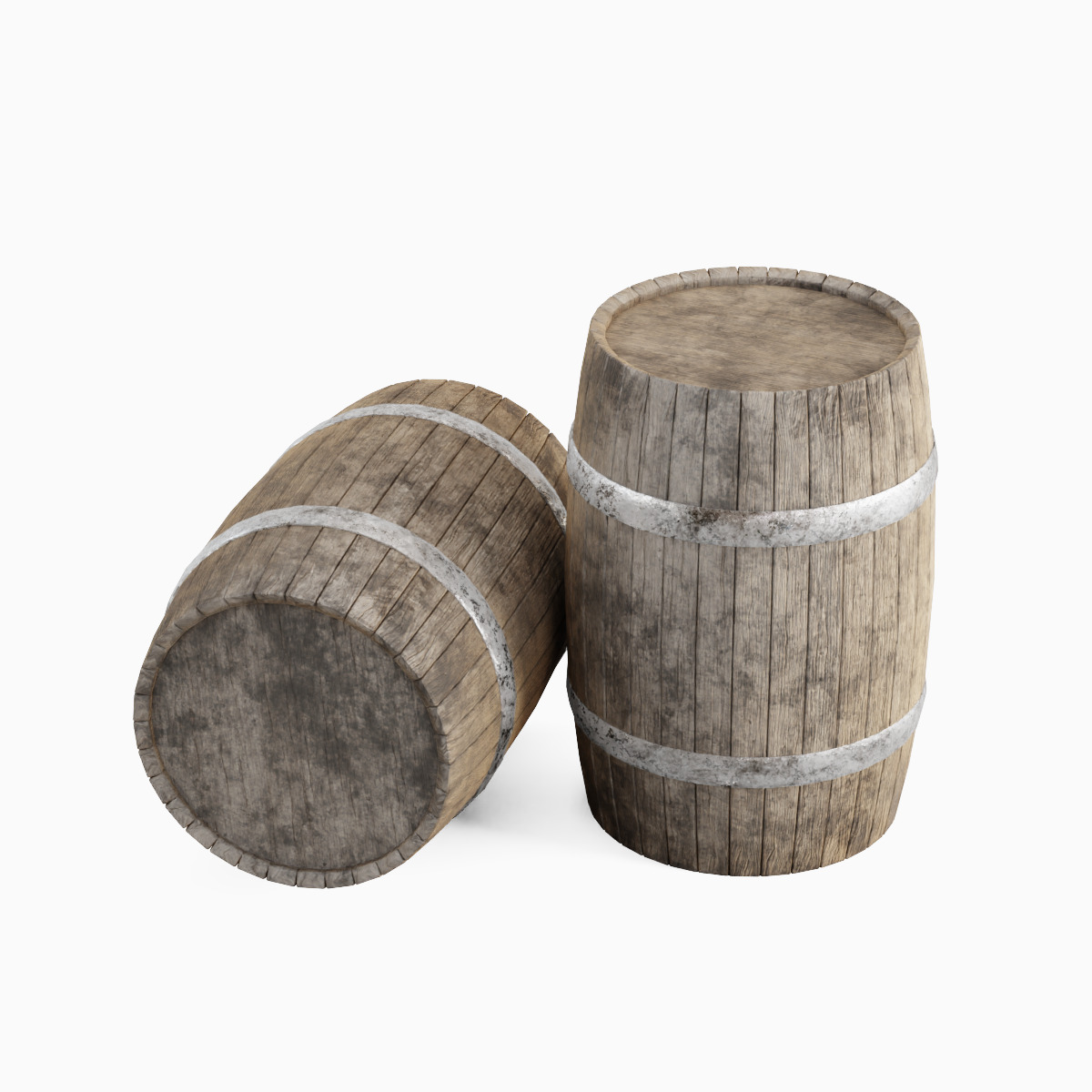 Wooden Barrel Set B Low-poly 3D model_10