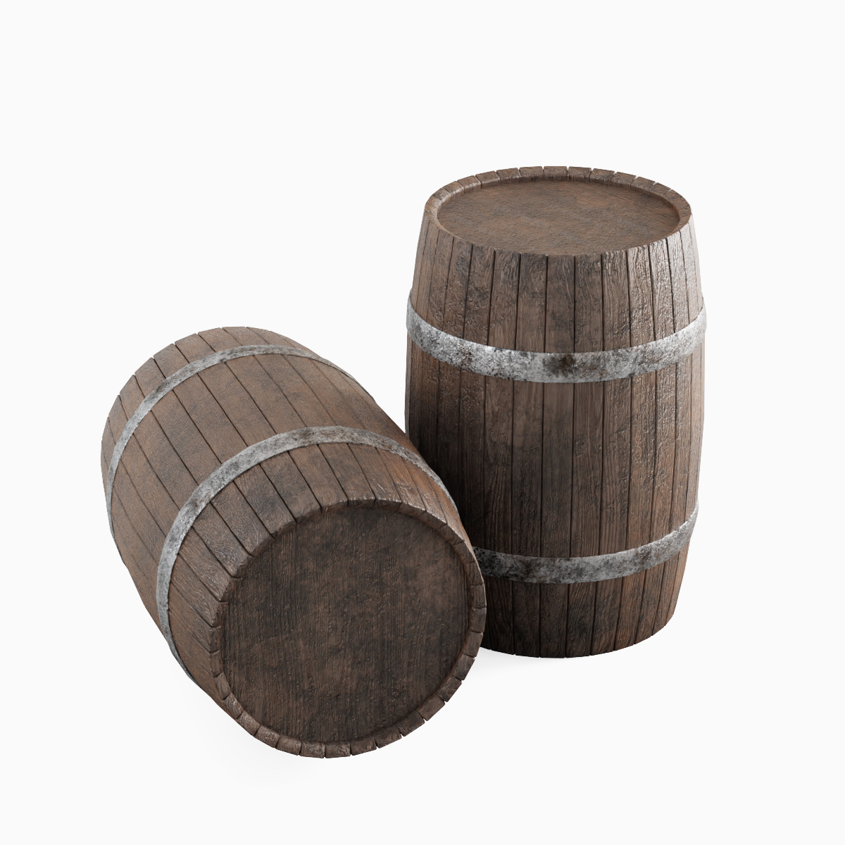 Wooden Barrel Set B Low-poly 3D model_5