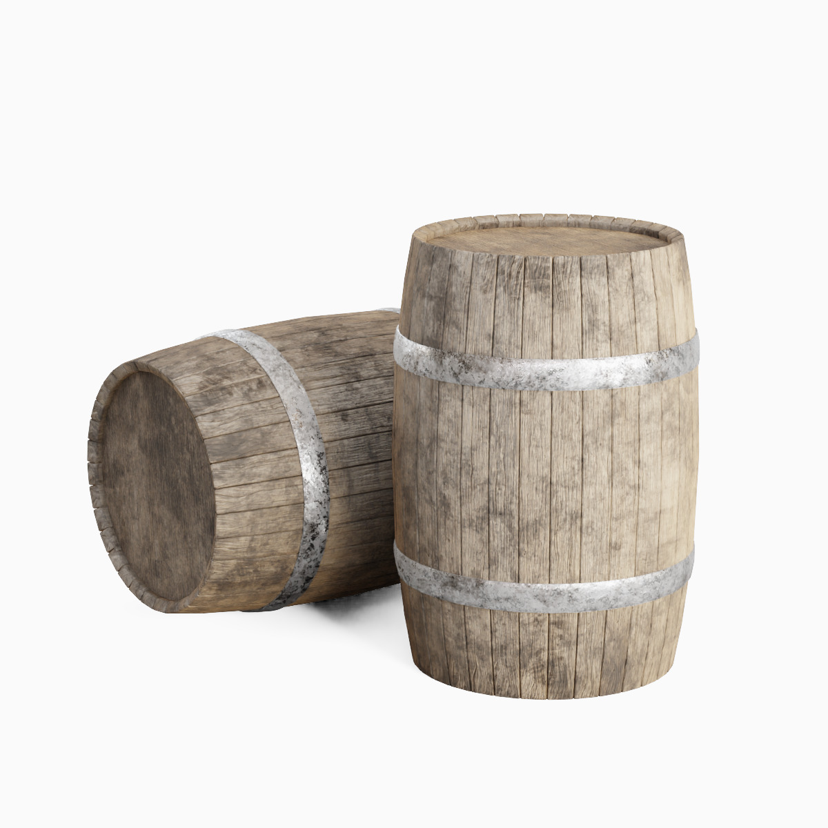 Wooden Barrel Set B Low-poly 3D model_9