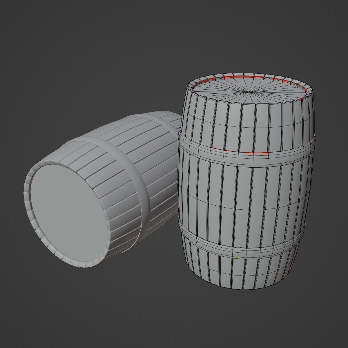 Wooden Barrel Set B Low-poly 3D model_14