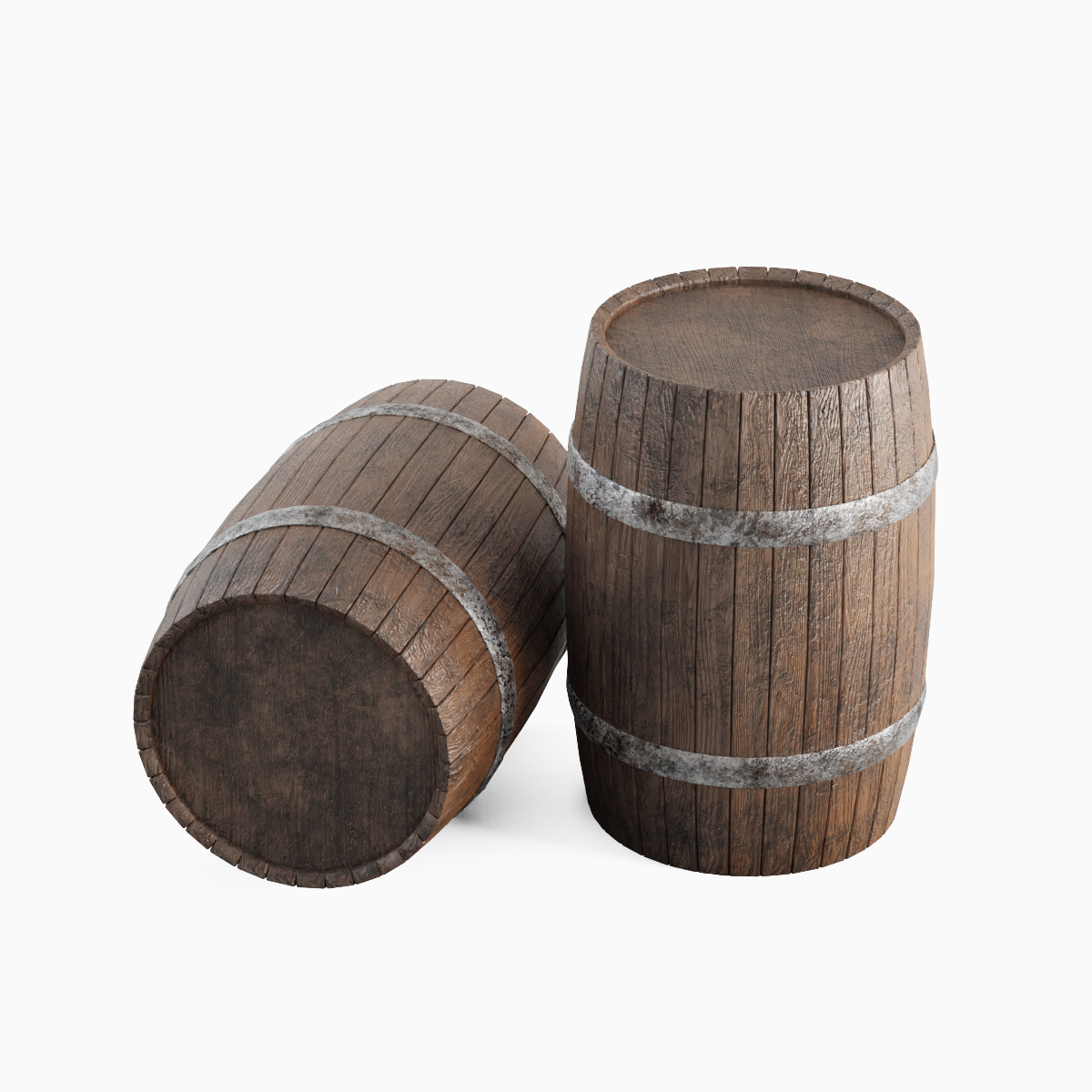Wooden Barrel Set B Low-poly 3D model_4