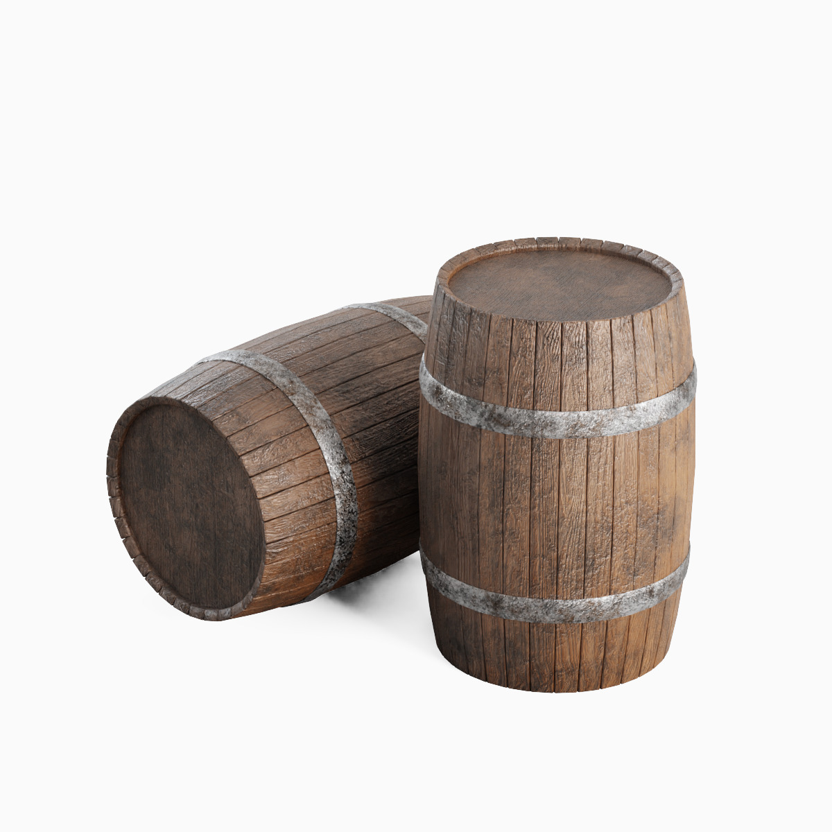 Wooden Barrel Set B Low-poly 3D model_6