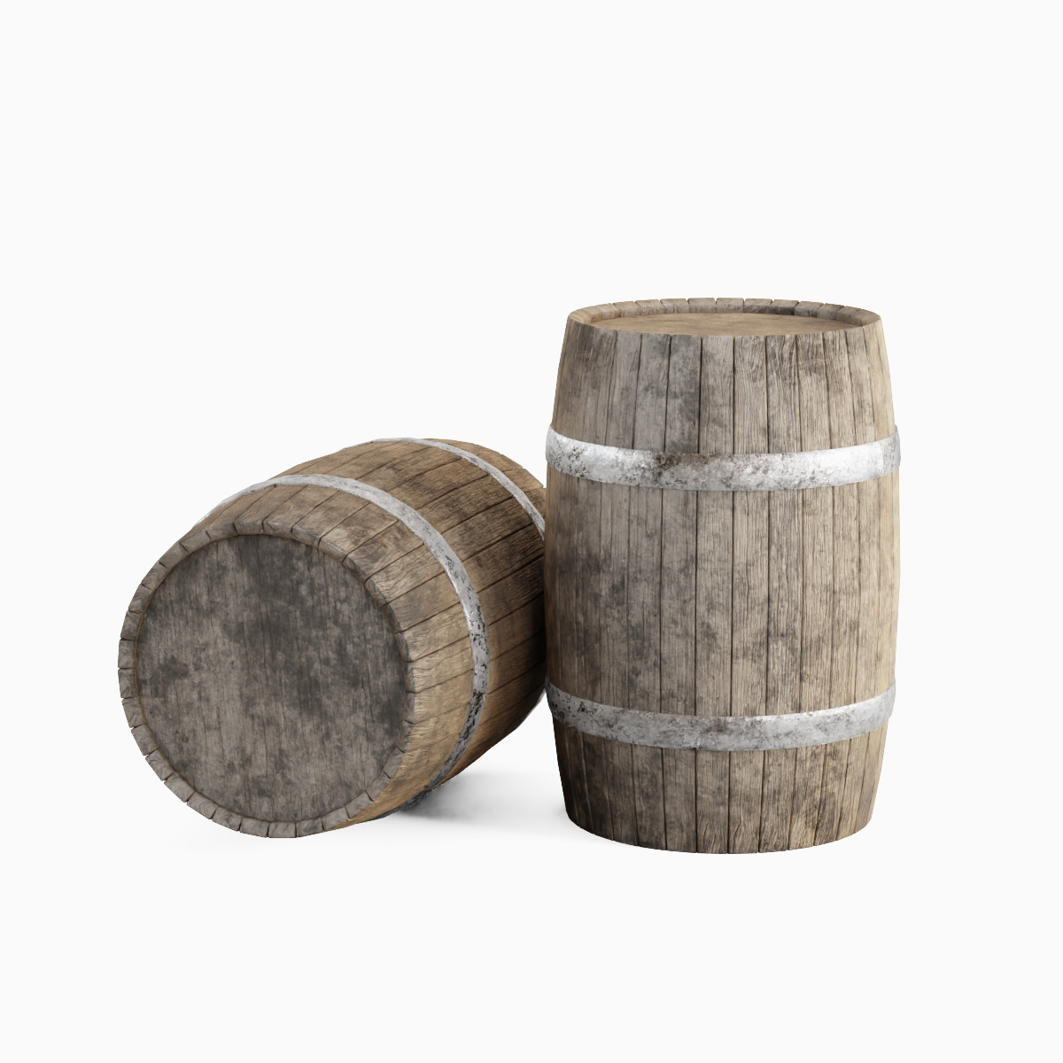 Wooden Barrel Set B Low-poly 3D model_7