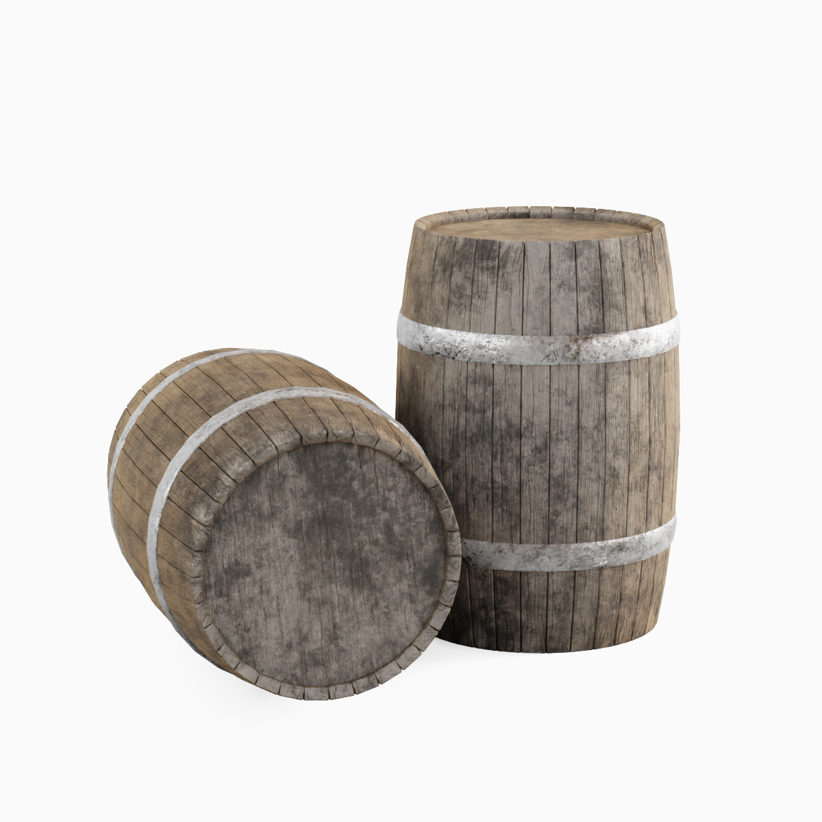 Wooden Barrel Set B Low-poly 3D model_8