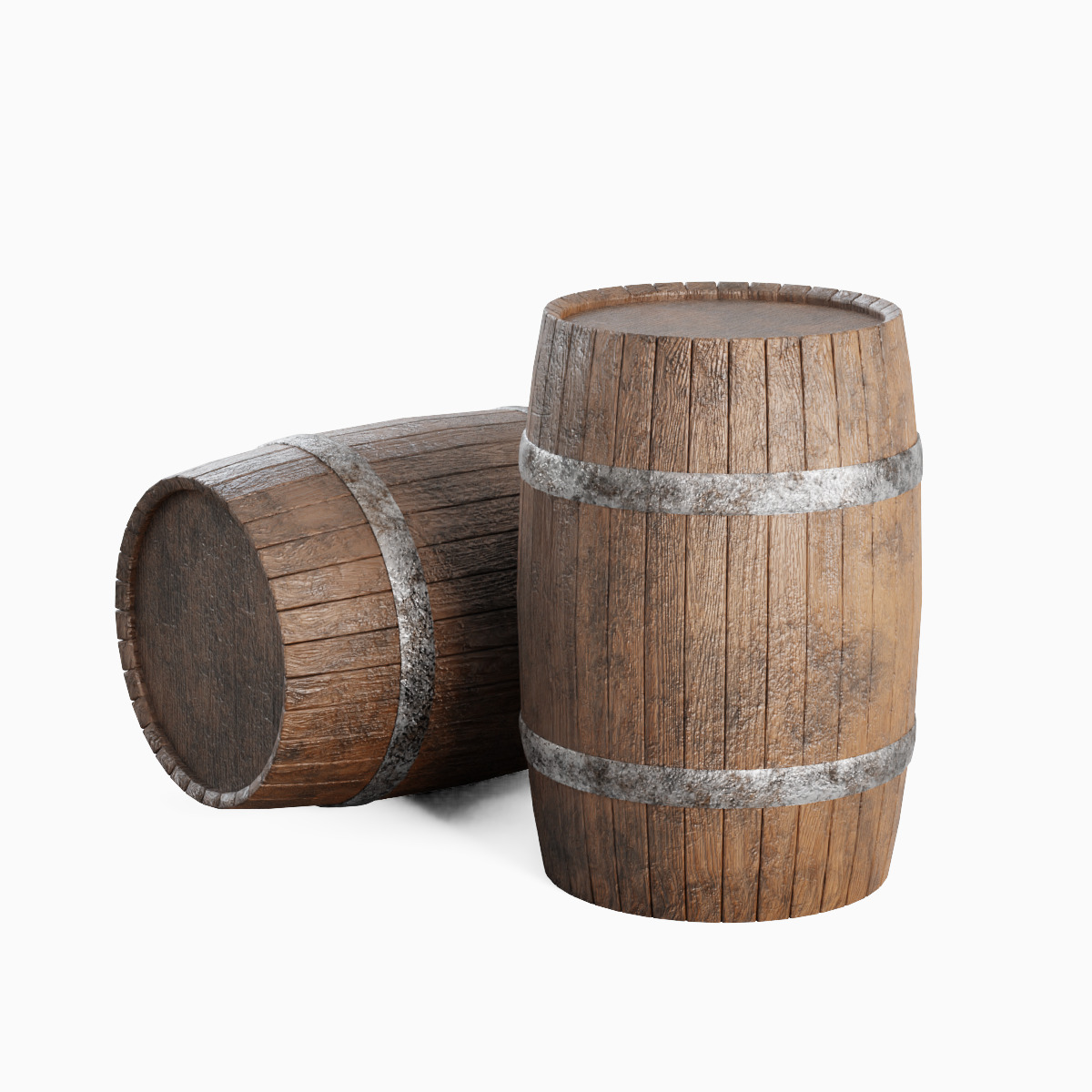 Wooden Barrel Set B Low-poly 3D model_3