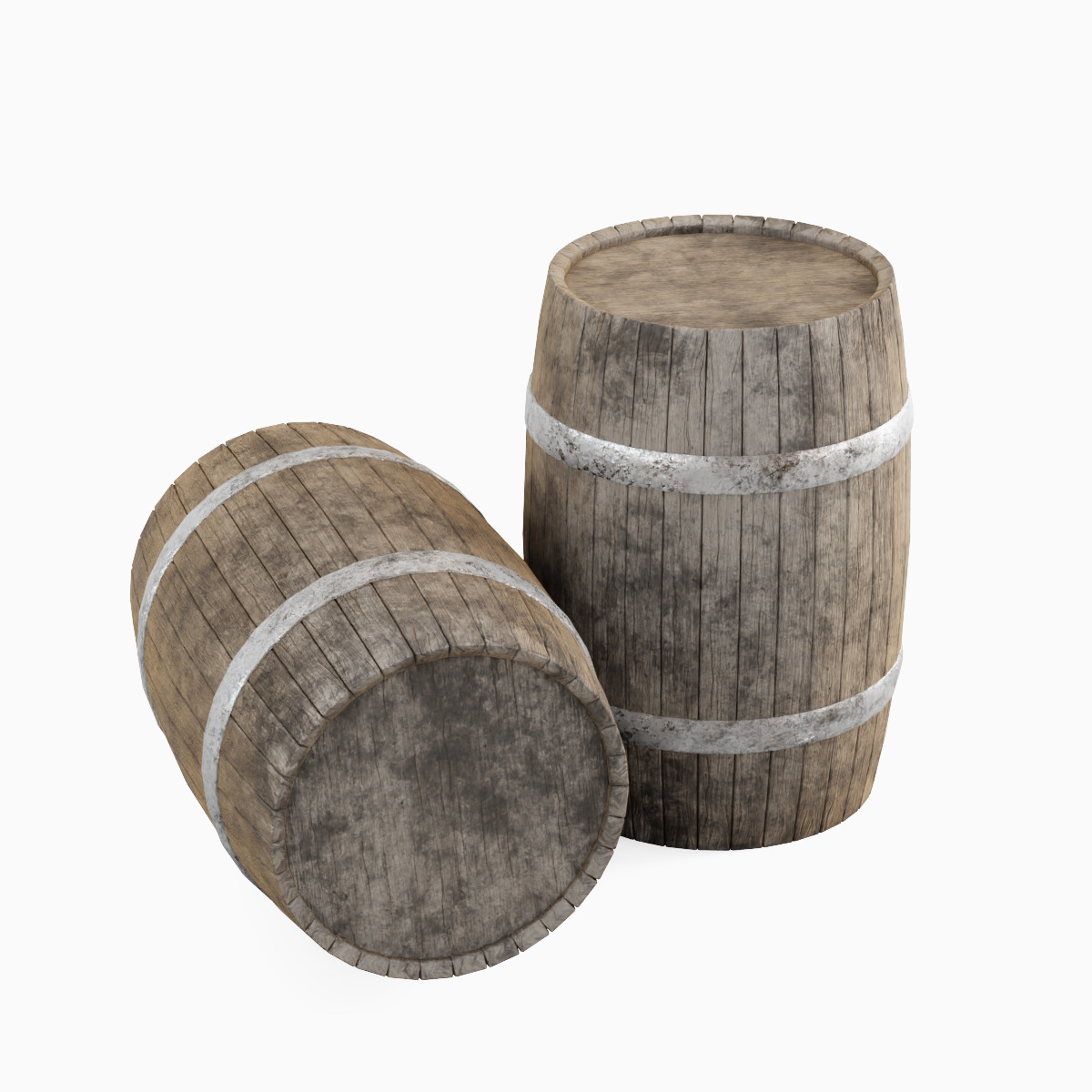 Wooden Barrel Set B Low-poly 3D model_11