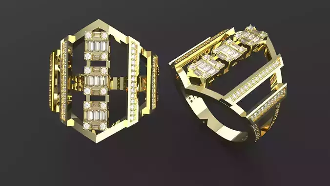 Diamond Baguette Geometric Ring 3D print model