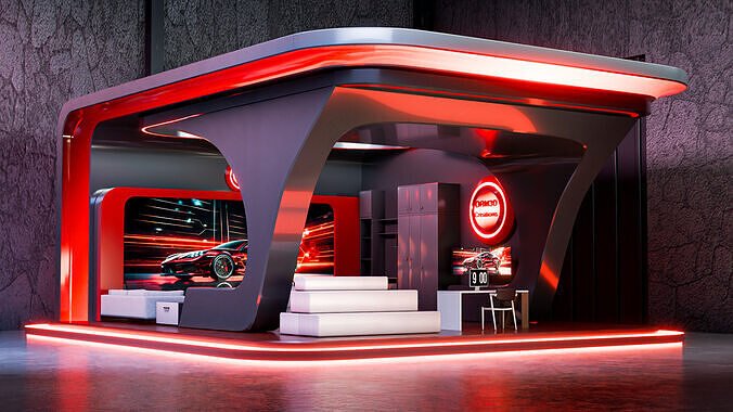 Futuristic Red Exhibition Modern booth 3D Trade Show Design 3D model