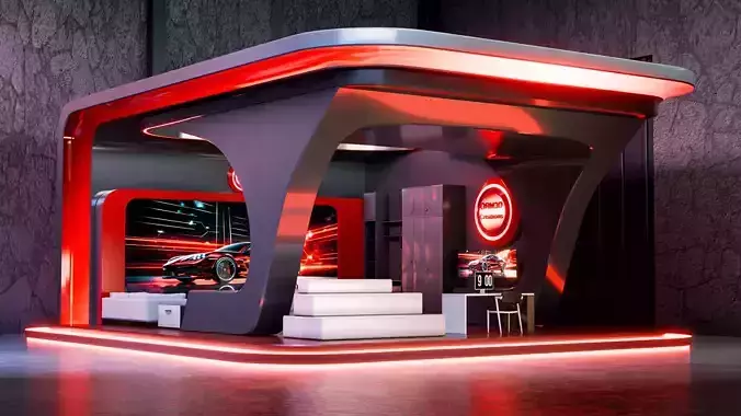 Futuristic Red Exhibition Modern booth 3D Trade Show Design