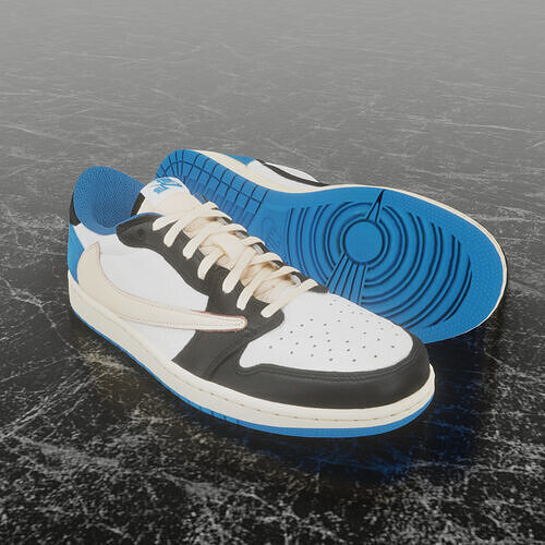 AIR JORDAN 1 LOW TRAVIS SCOTT FRAGMENT 3D SHOES Low-poly 3D model
