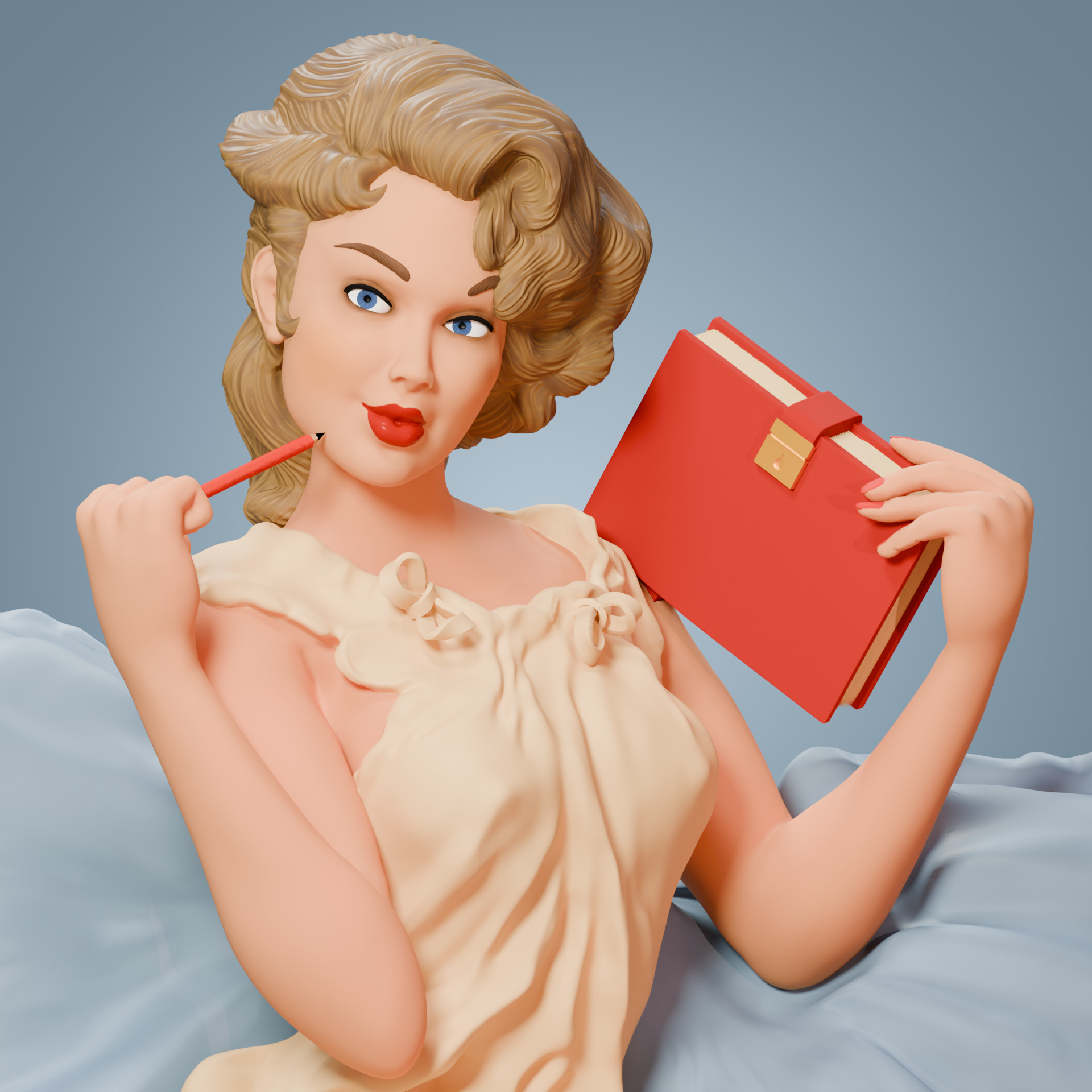 Thinking of You Pin-up Figurine Printable 3D print model_2