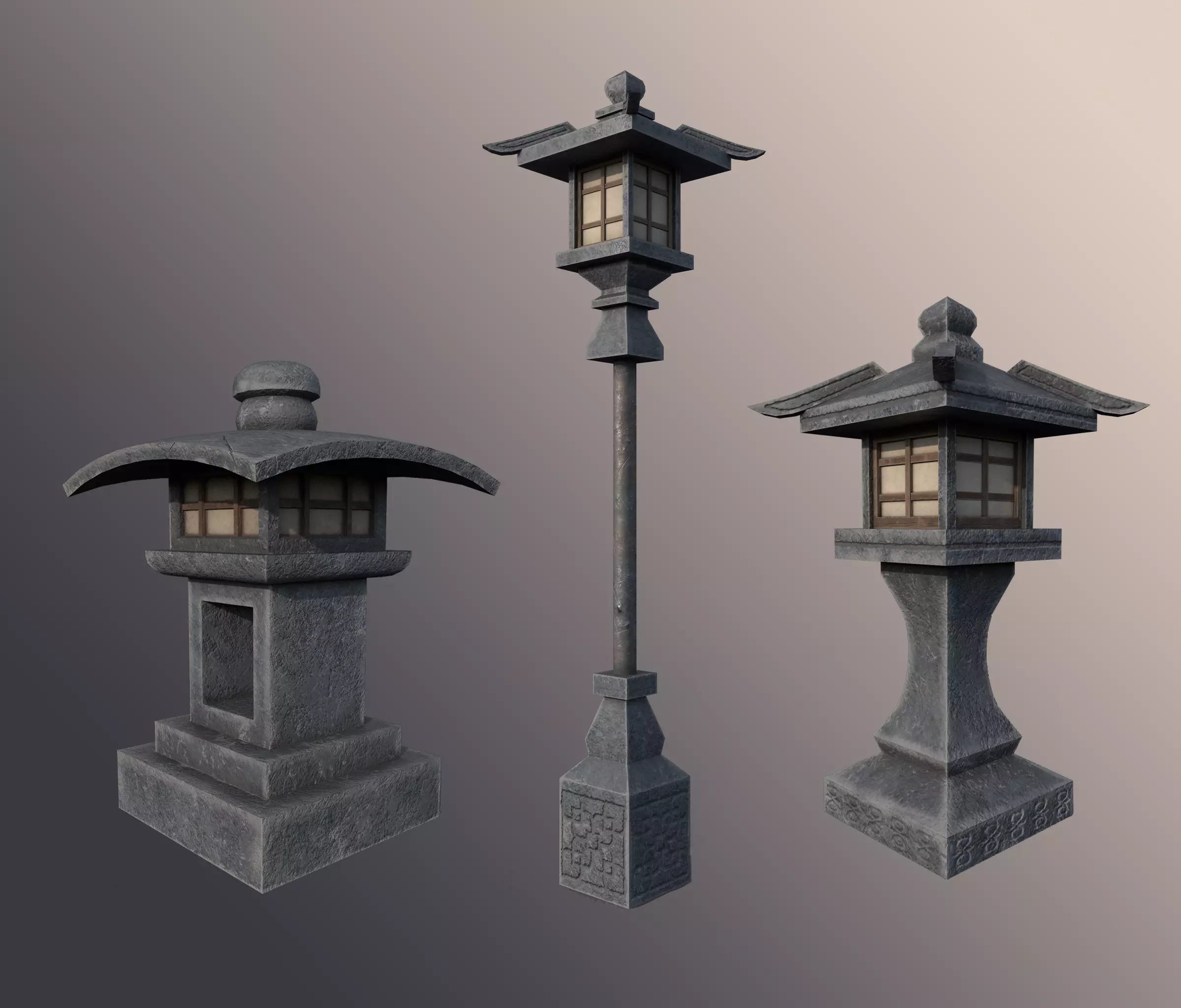 Japanese Stone Lanterns Low-poly 3D model