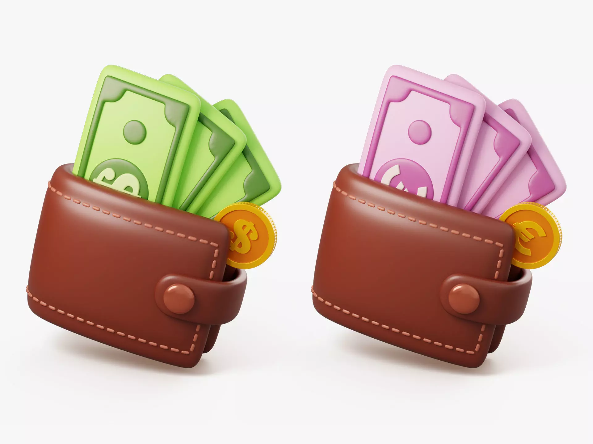 Stylized Wallet with Money 3D model_0