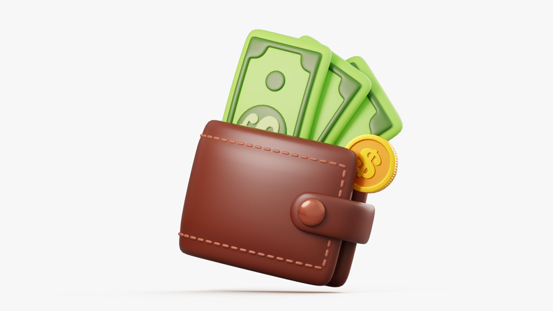 Stylized Wallet with Money 3D model_4