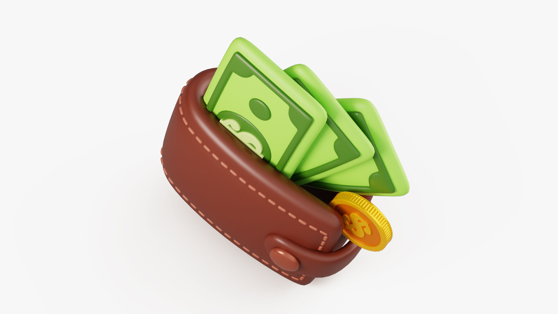 Stylized Wallet with Money 3D model_5