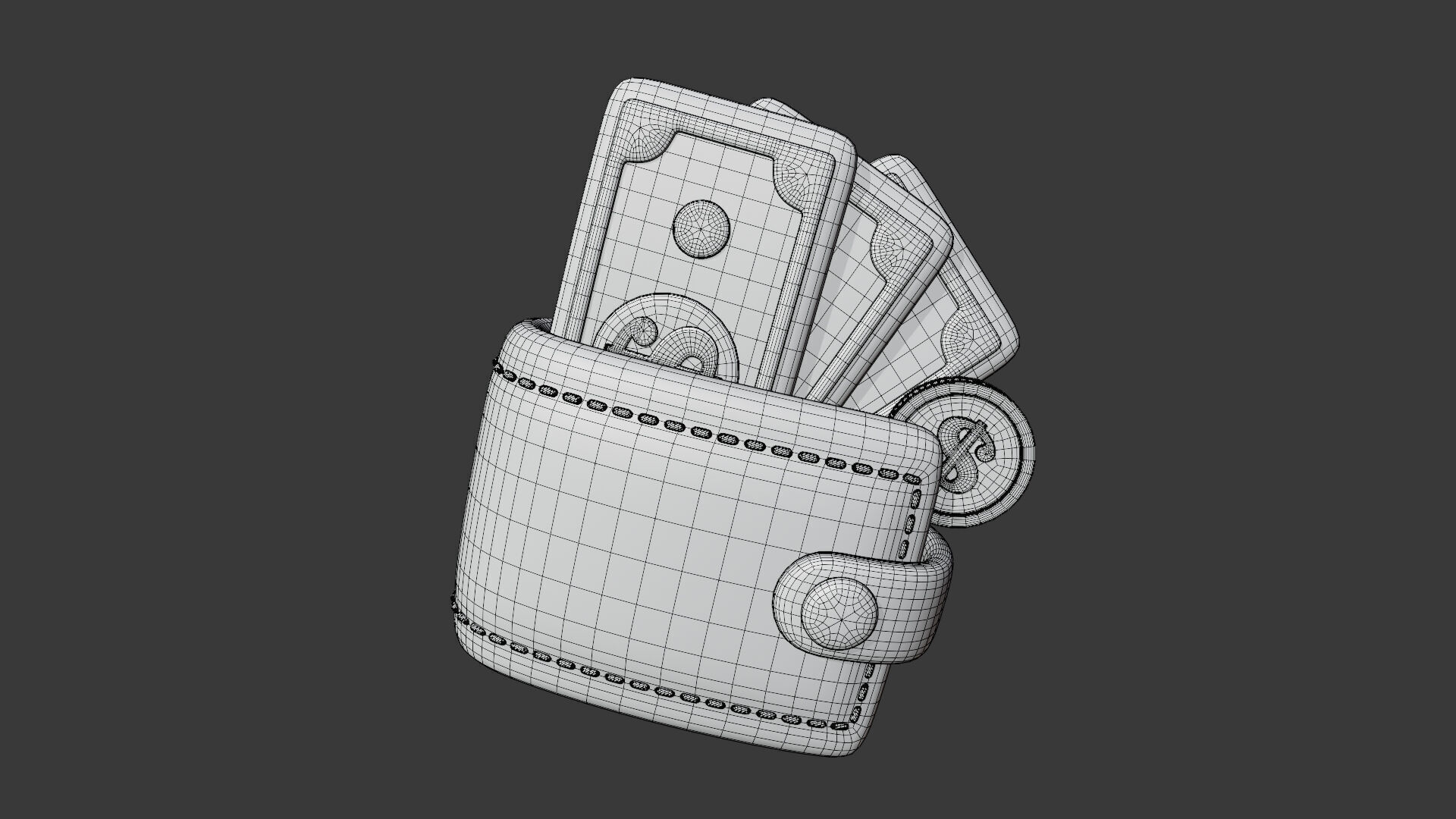 Stylized Wallet with Money 3D model_8