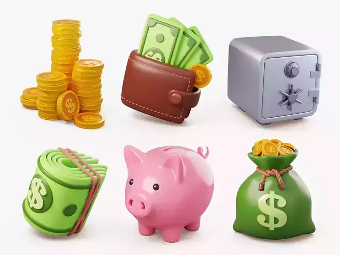 Stylized Money Icons 3D Collection 