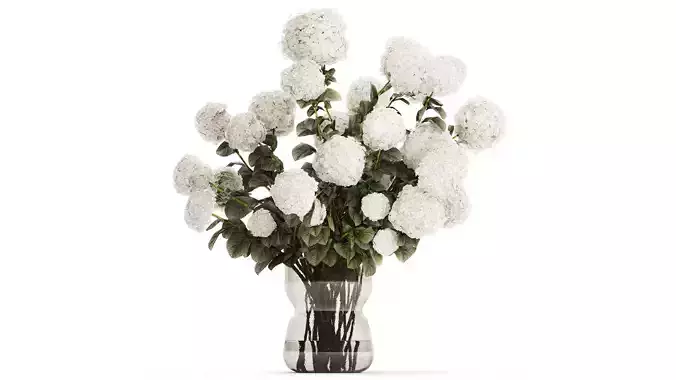Festive Bouquet In Glass Vase White Hydrangea 578