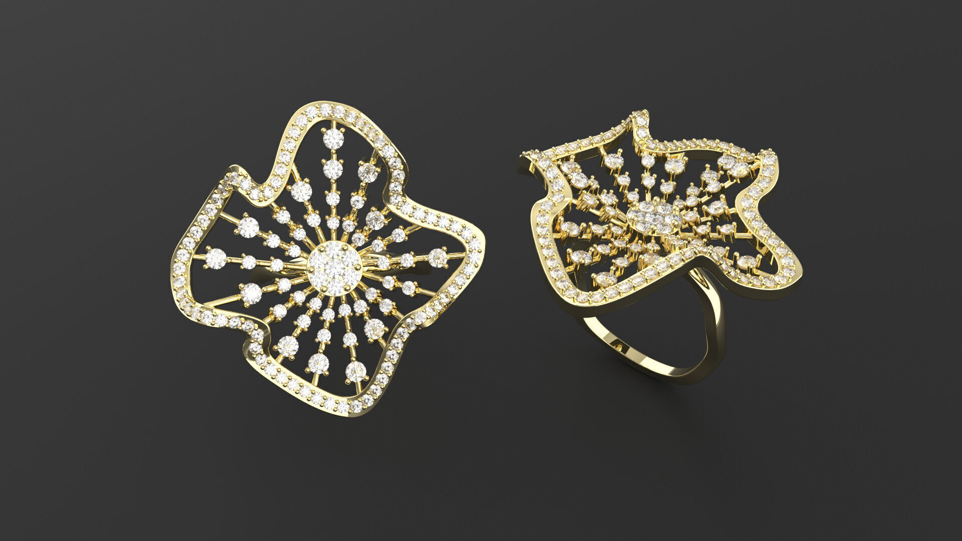 Flower Design Diamond Ring 3D print model_2