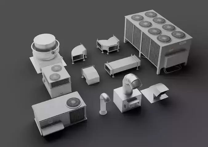 Rooftop HVAC assets Low-poly 3D model