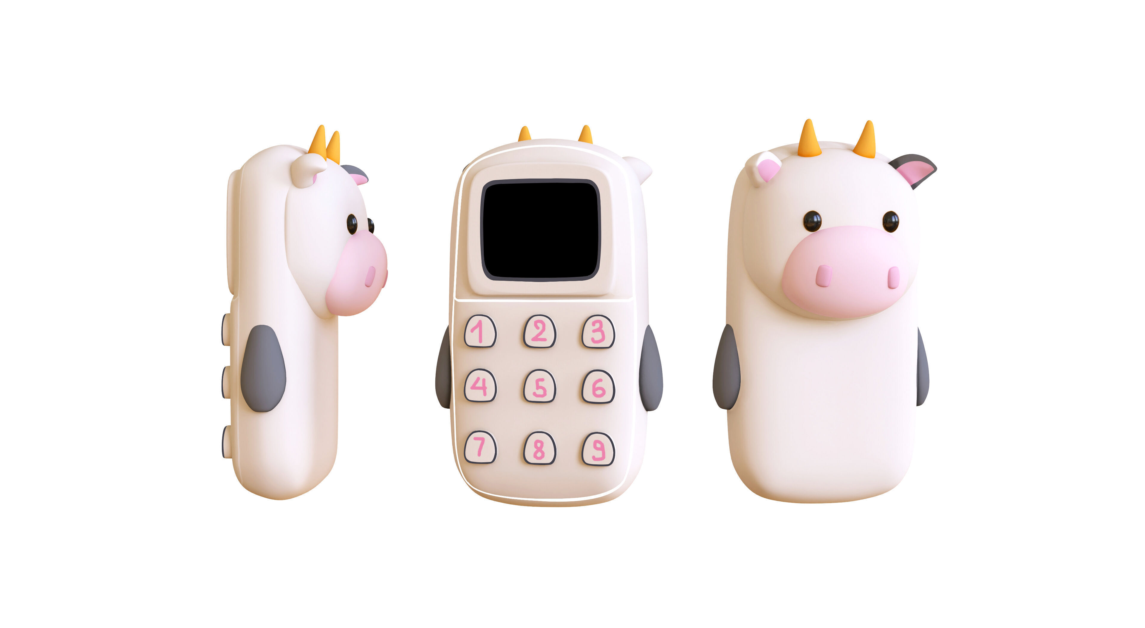 Cute Cow Phone Toy 3D Model - Stylized Cartoon Mobile Phone Low-poly 3D model_1