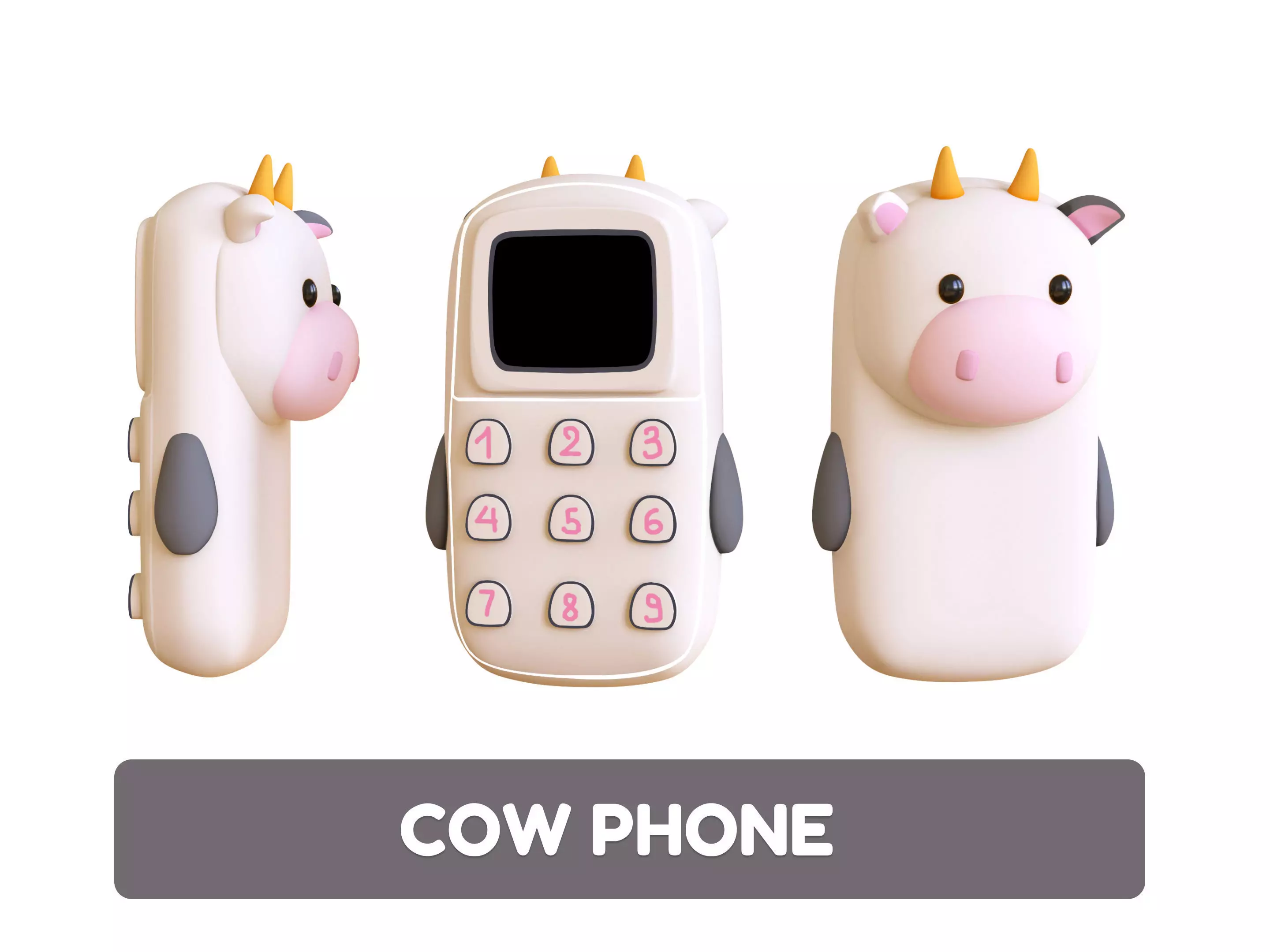 Cute Cow Phone Toy 3D Model - Stylized Cartoon Mobile Phone Low-poly 3D model_0