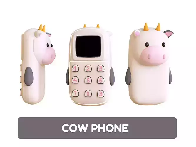 Cute Cow Phone Toy 3D Model - Stylized Cartoon Mobile Phone Low-poly 3D model