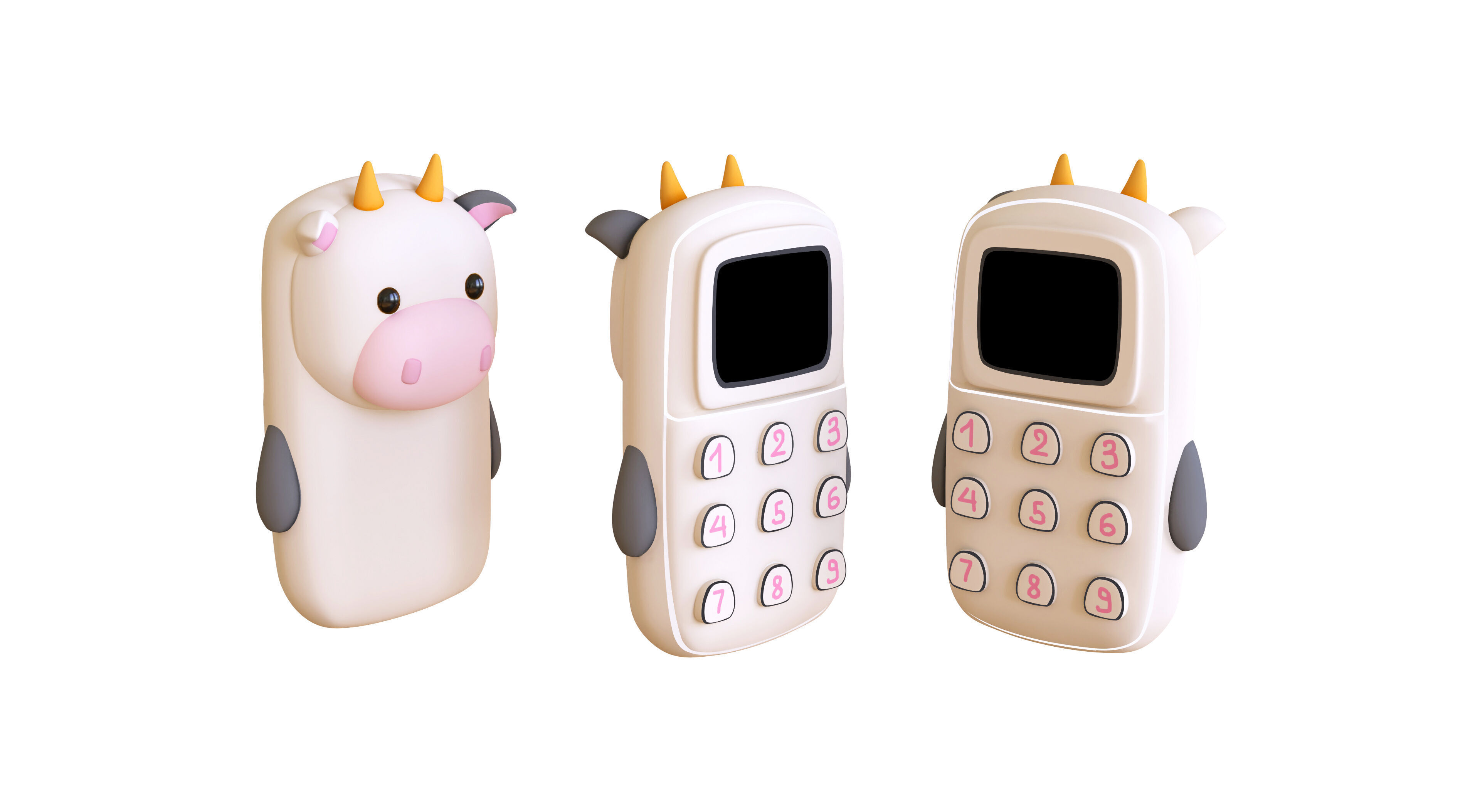 Cute Cow Phone Toy 3D Model - Stylized Cartoon Mobile Phone Low-poly 3D model_2