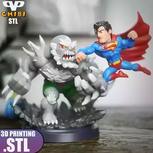 Superman vs Doomsday Chibi STL for 3D Printing ChibiSTL 3DXM