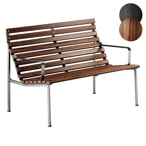 Traverse Garden Bench with armrests with back by Hay 3D model