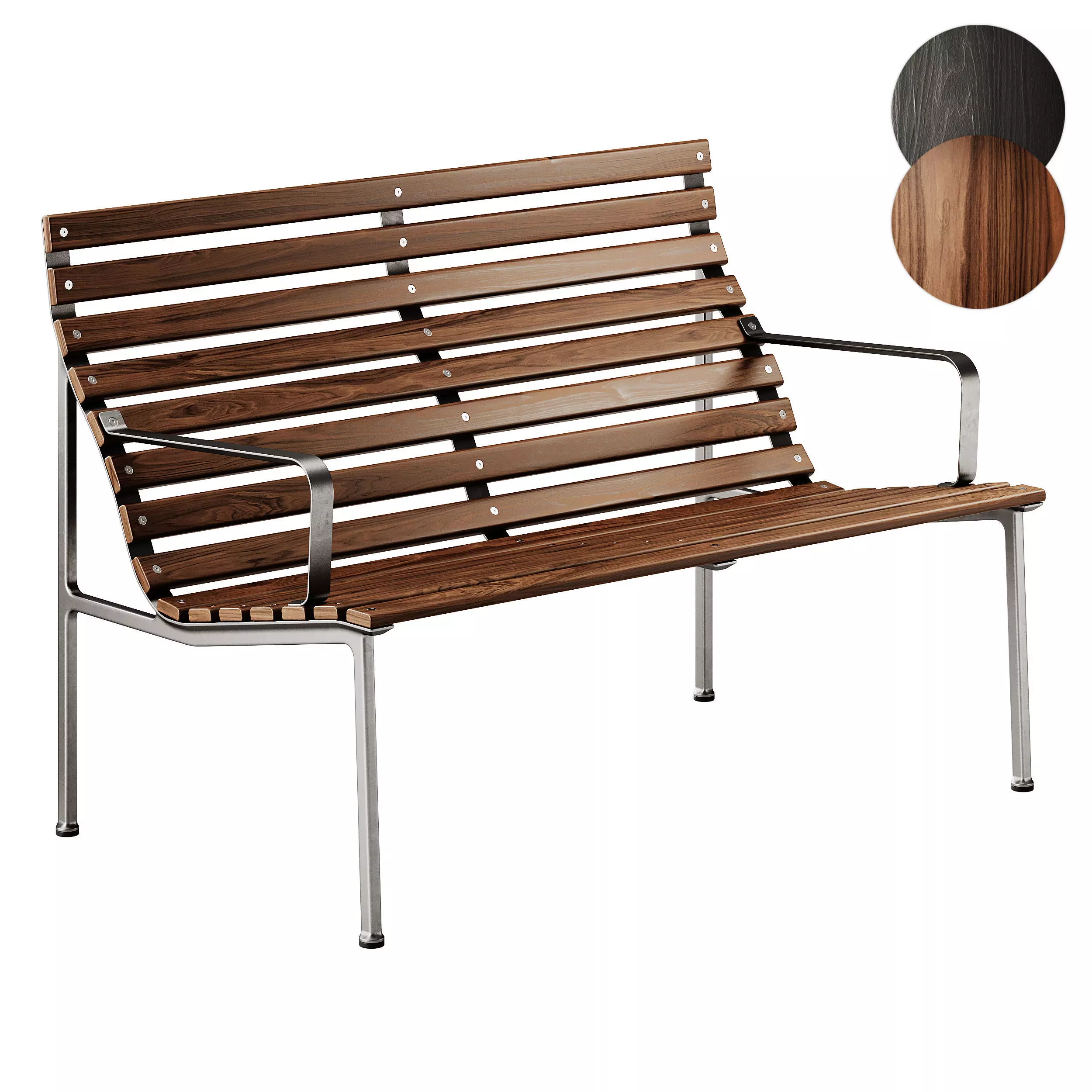 Traverse Garden Bench with armrests with back by Hay 3D model_0