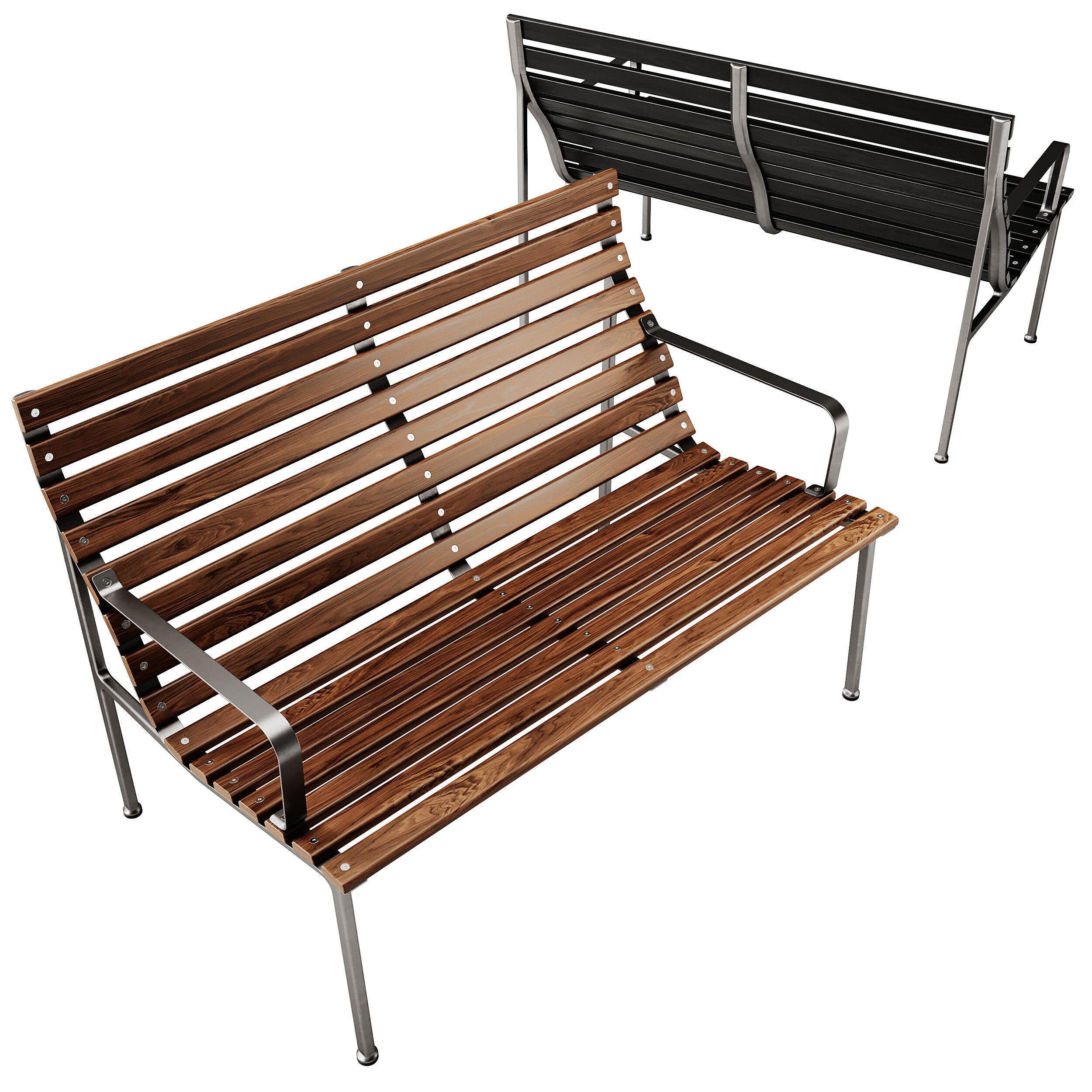 Traverse Garden Bench with armrests with back by Hay 3D model_3
