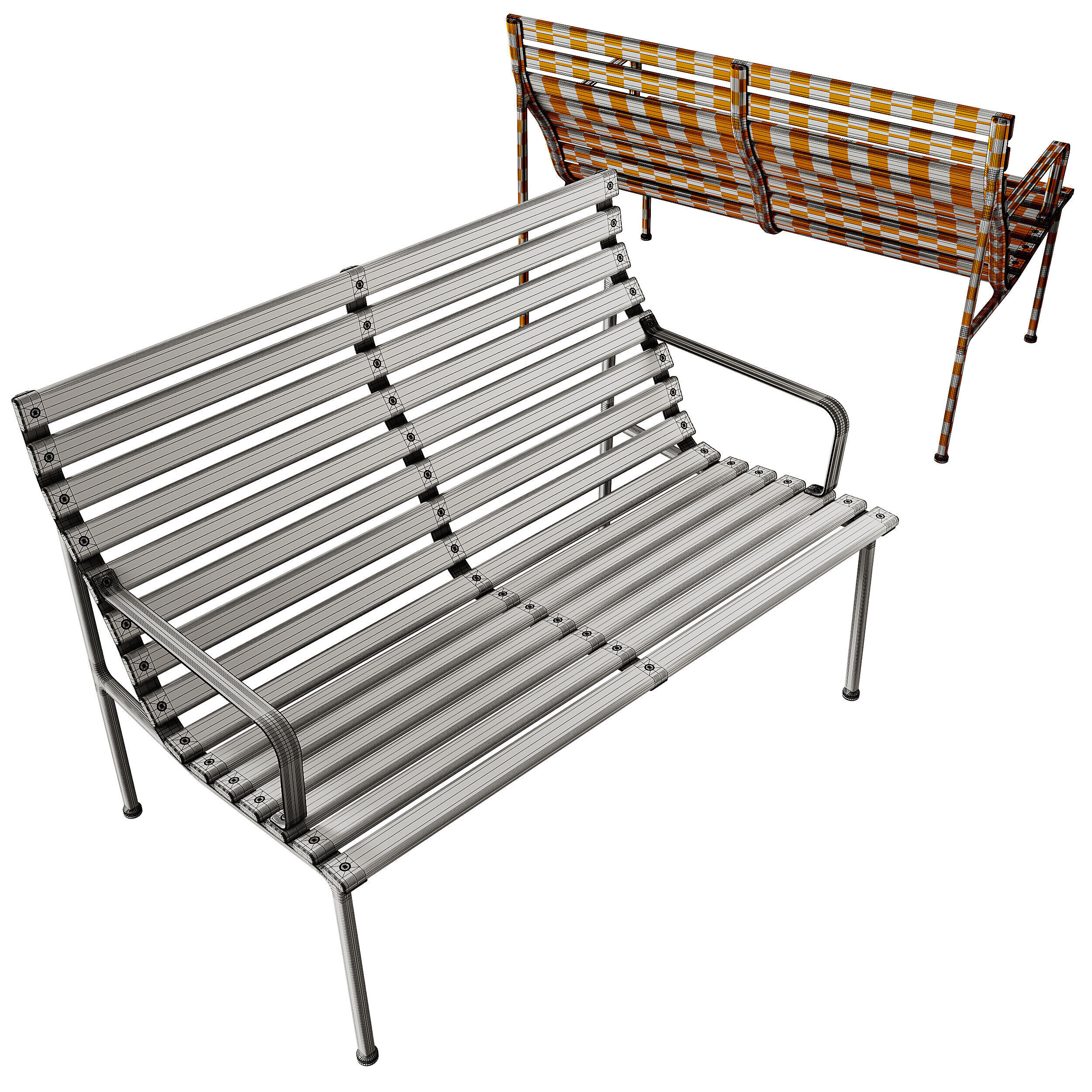 Traverse Garden Bench with armrests with back by Hay 3D model_6