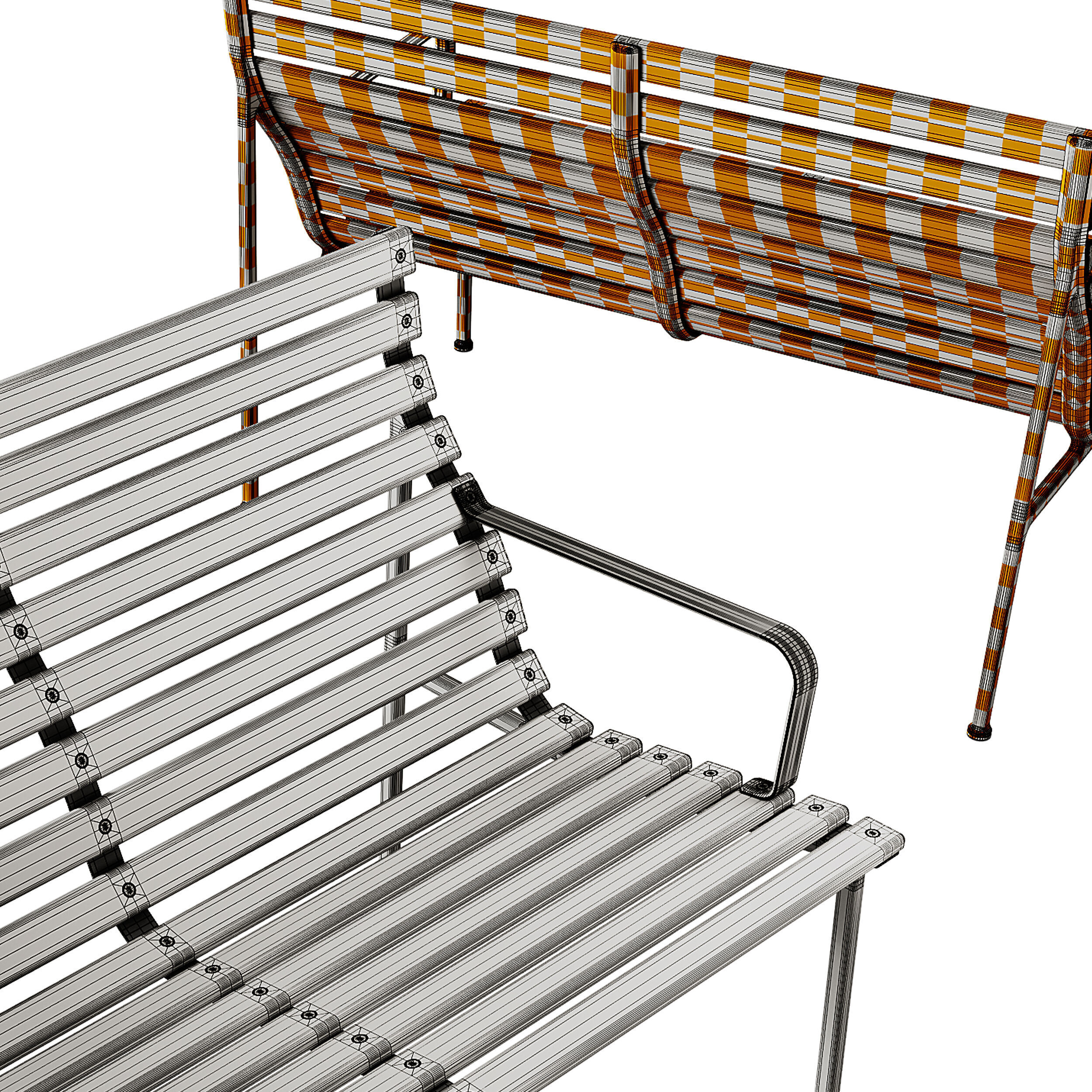 Traverse Garden Bench with armrests with back by Hay 3D model_7