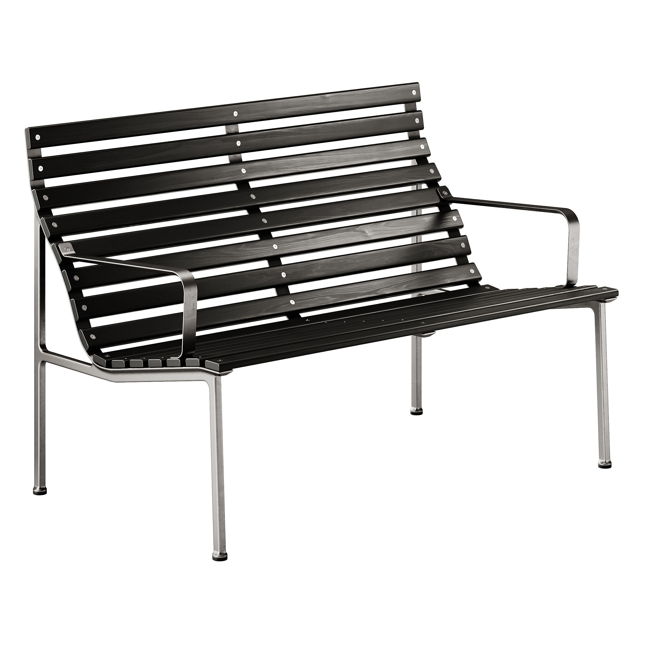 Traverse Garden Bench with armrests with back by Hay 3D model_1