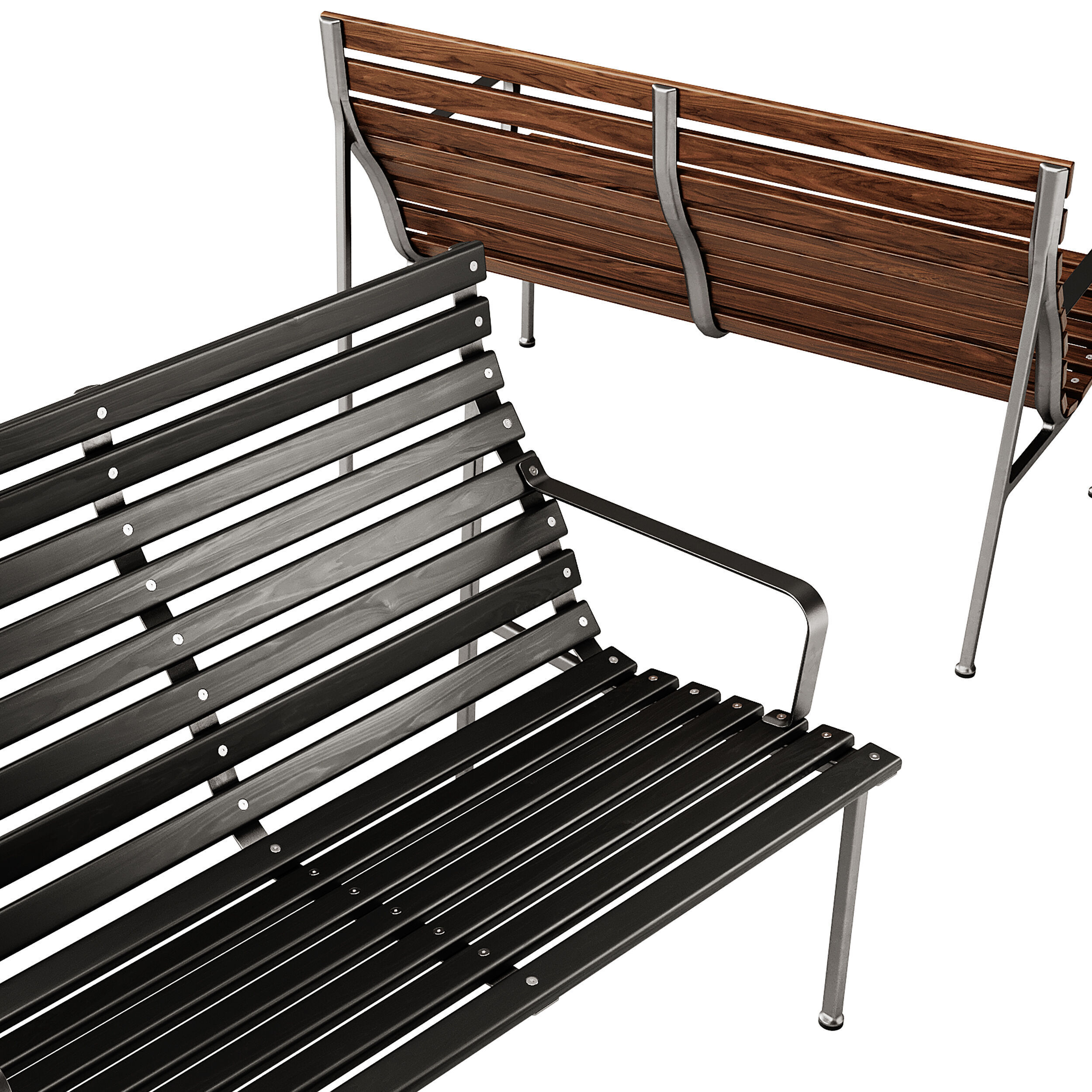 Traverse Garden Bench with armrests with back by Hay 3D model_4