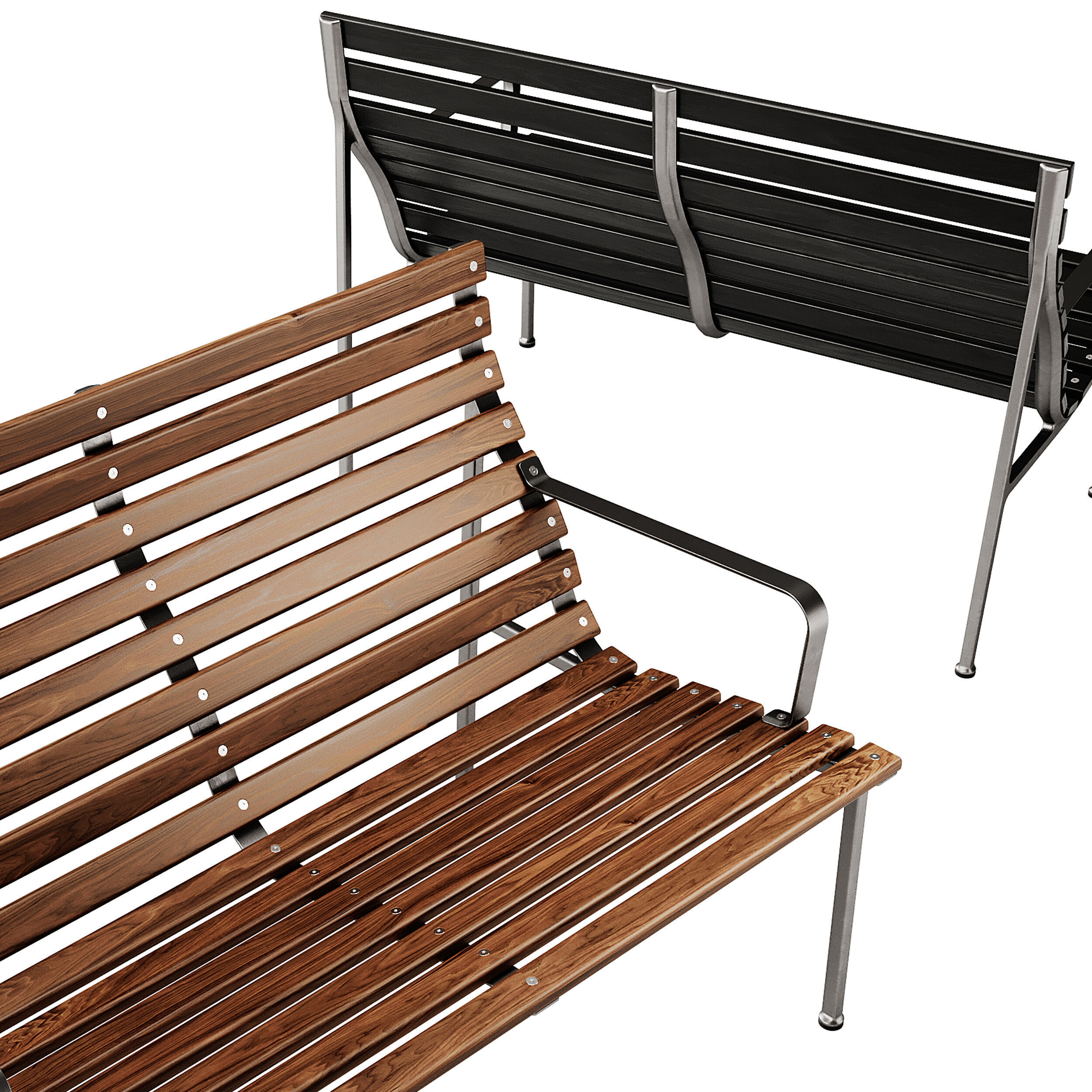 Traverse Garden Bench with armrests with back by Hay 3D model_5