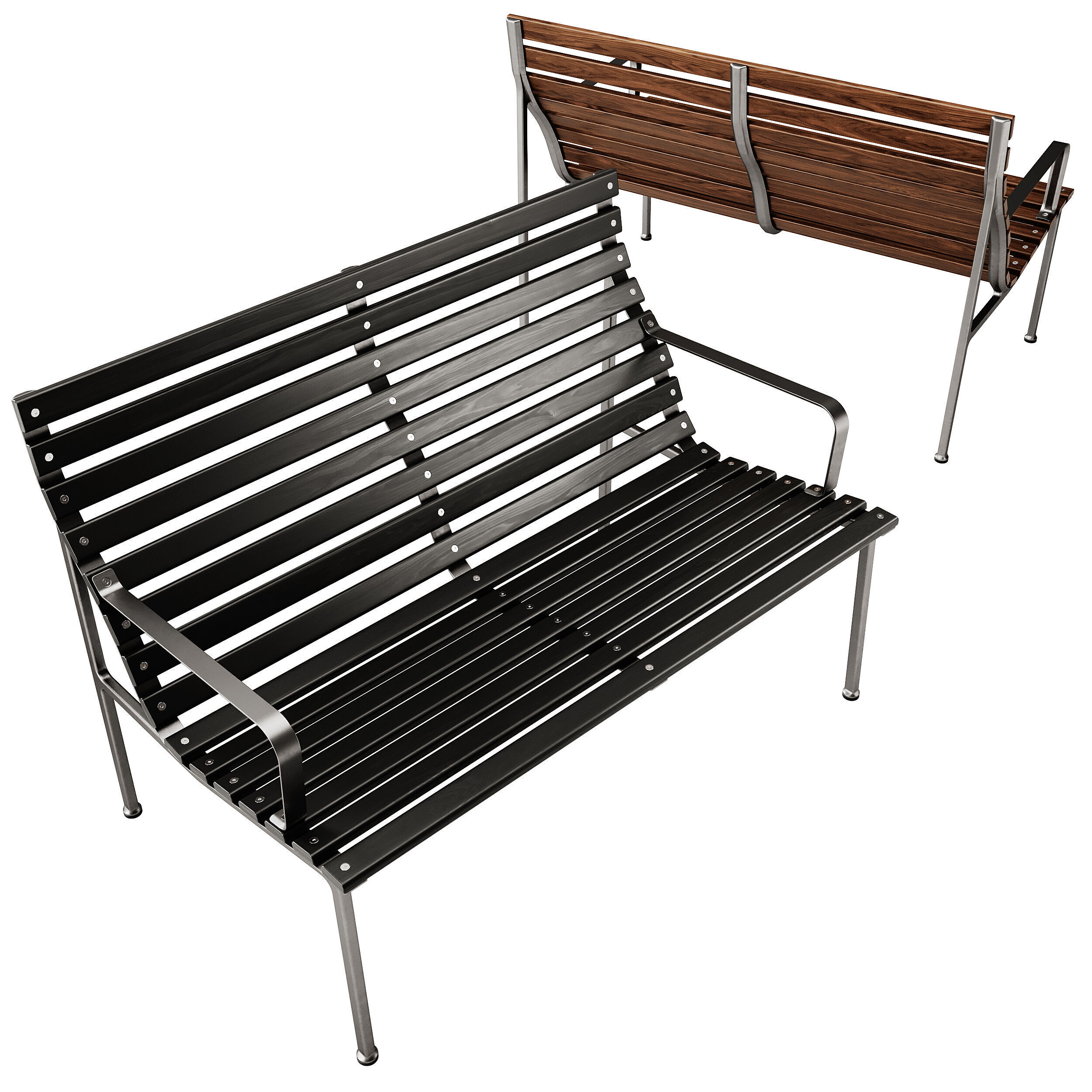 Traverse Garden Bench with armrests with back by Hay 3D model_2