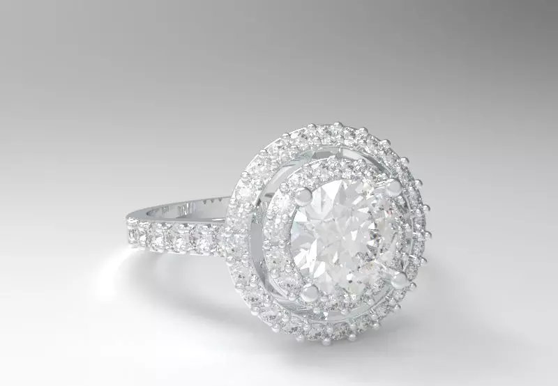 Double Halo Diamond Engagement Ring Free 3D print model