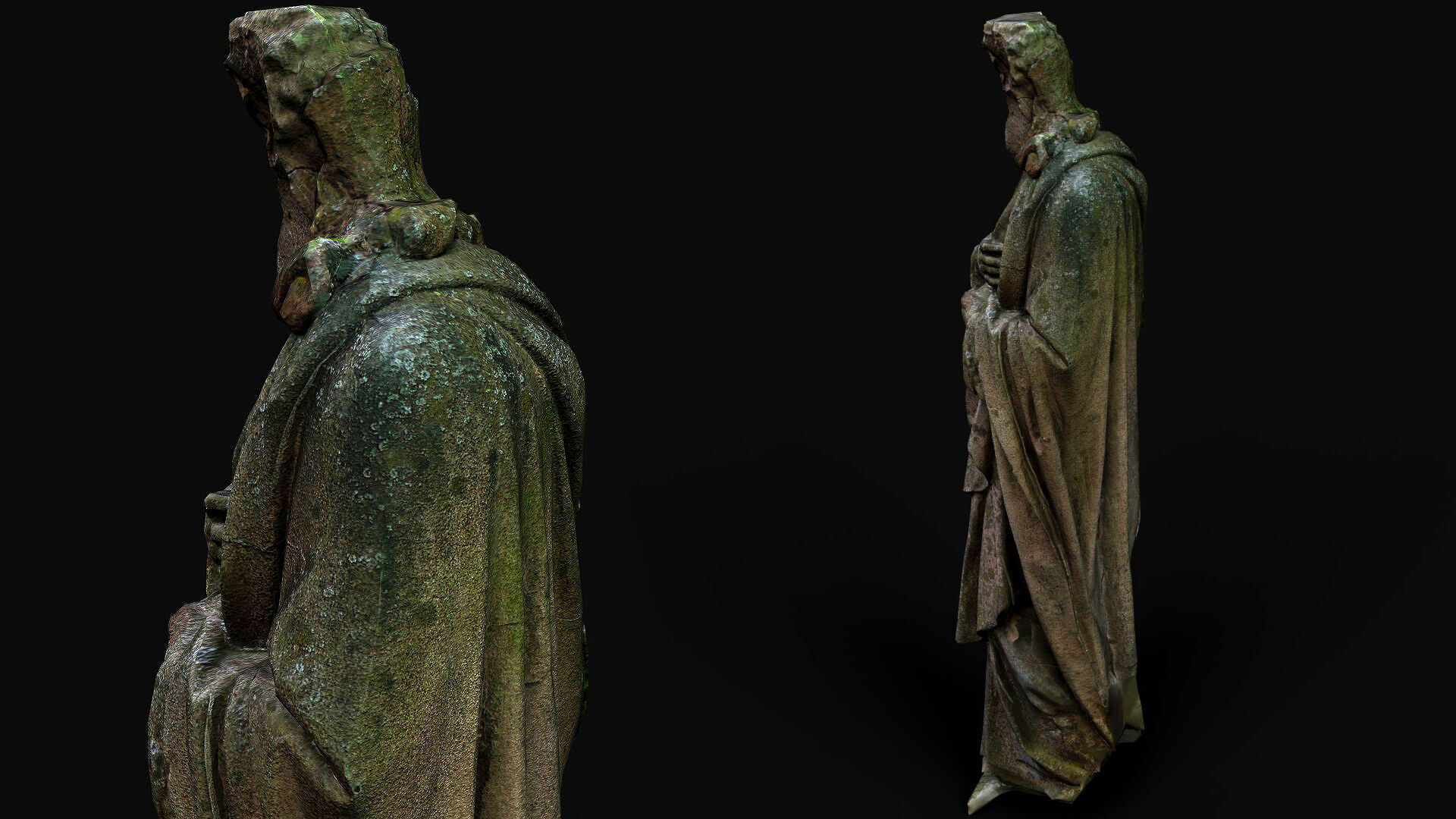 damaged ancient apostle mossy monument PBR photogrammetry Low-poly 3D model_2
