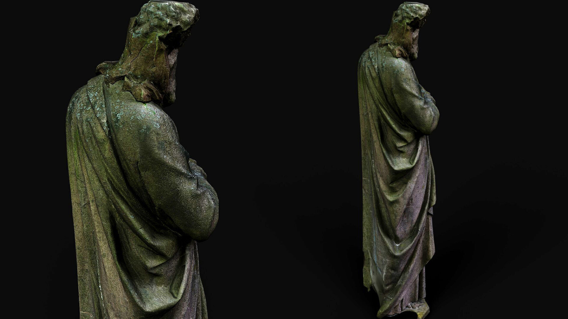 damaged ancient apostle mossy monument PBR photogrammetry Low-poly 3D model_3